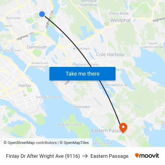 Finlay Dr After Wright Ave (9116) to Eastern Passage map