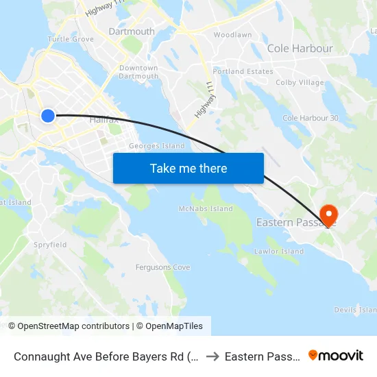 Connaught Ave Before Bayers Rd (2389) to Eastern Passage map