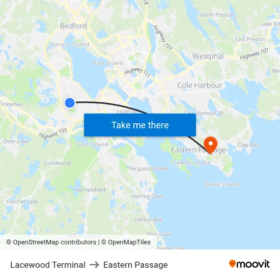 Lacewood Terminal to Eastern Passage map
