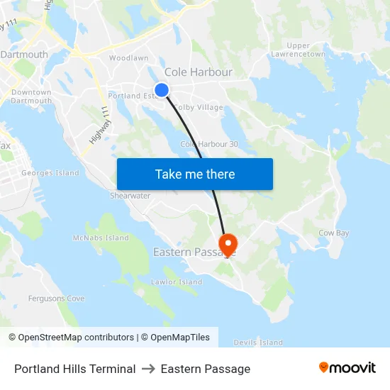 Portland Hills Terminal to Eastern Passage map