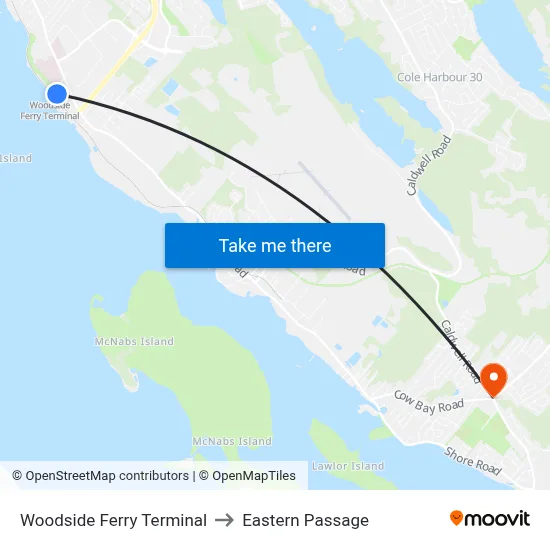 Woodside Ferry Terminal to Eastern Passage map