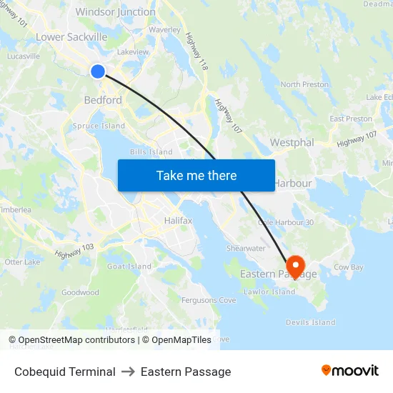 Cobequid Terminal to Eastern Passage map