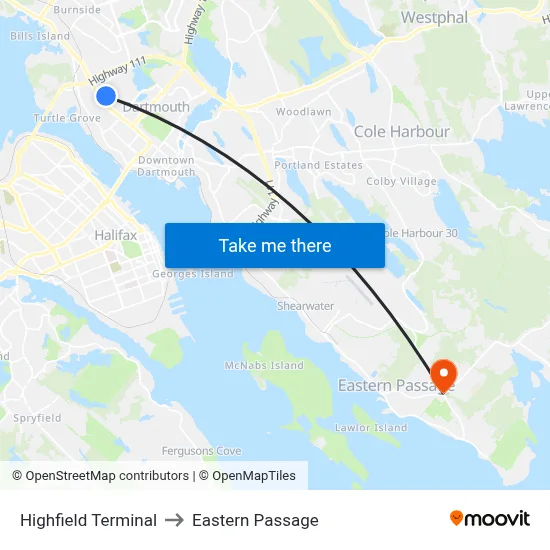 Highfield Terminal to Eastern Passage map