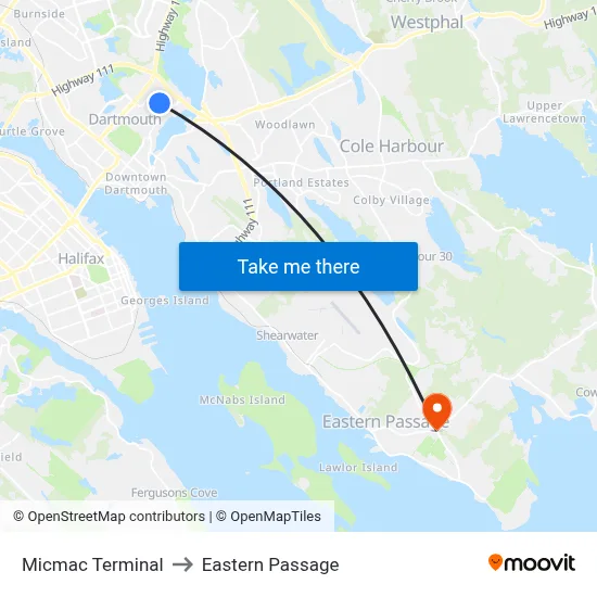 Micmac Terminal to Eastern Passage map