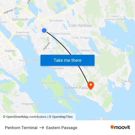 Penhorn Terminal to Eastern Passage map