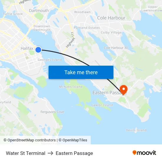 Water St Terminal to Eastern Passage map