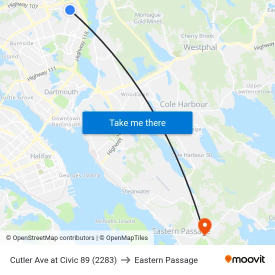 Cutler Ave at Civic 89 (2283) to Eastern Passage map