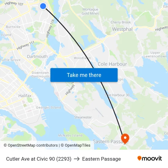 Cutler Ave at Civic 90 (2293) to Eastern Passage map