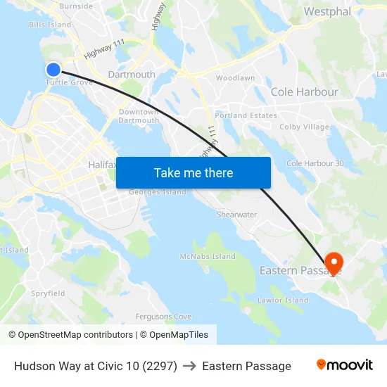 Hudson Way at Civic 10 (2297) to Eastern Passage map