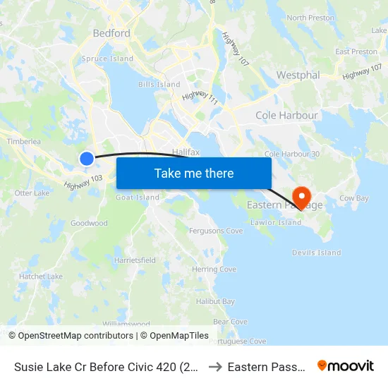 Susie Lake Cr Before Civic 420 (2312) to Eastern Passage map
