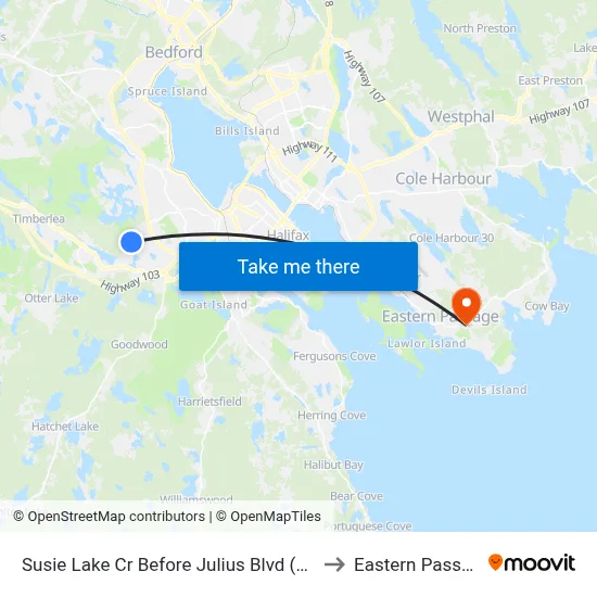 Susie Lake Cr Before Julius Blvd (2313) to Eastern Passage map