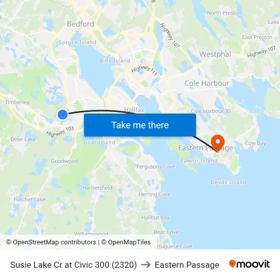 Susie Lake Cr at Civic 300 (2320) to Eastern Passage map