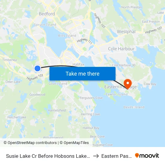 Susie Lake Cr Before Hobsons Lake Dr (2321) to Eastern Passage map