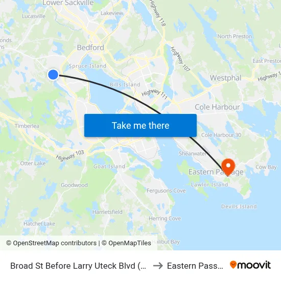Broad St Before Larry Uteck Blvd (2027) to Eastern Passage map