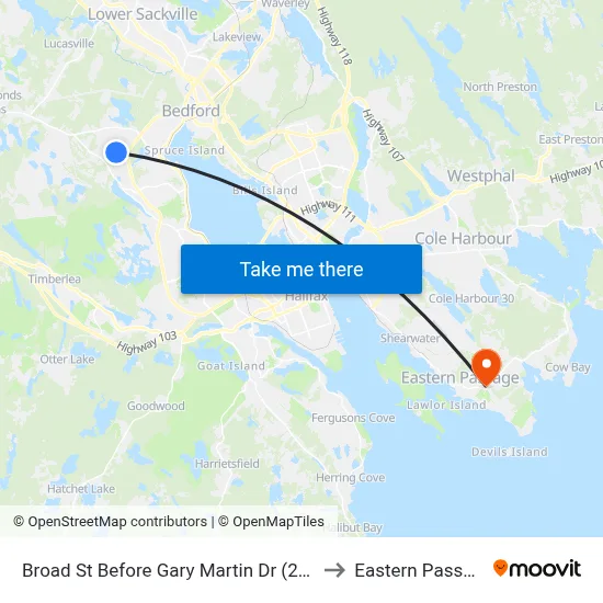 Broad St Before Gary Martin Dr (2032) to Eastern Passage map