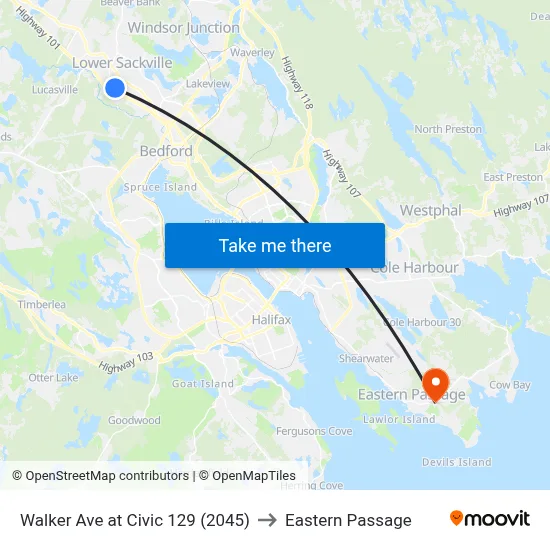 Walker Ave at Civic 129 (2045) to Eastern Passage map