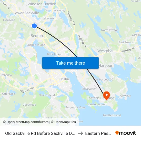 Old Sackville Rd Before Sackville Dr (2053) to Eastern Passage map