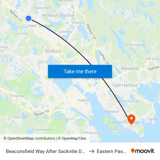 Beaconsfield Way After Sackville Dr (2064) to Eastern Passage map