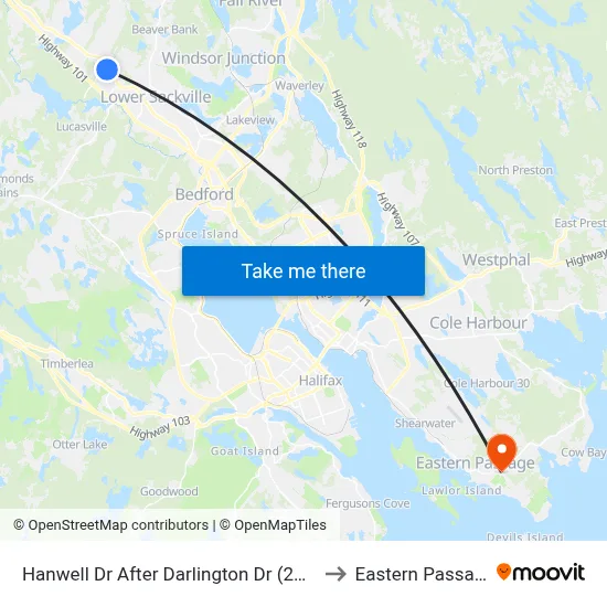 Hanwell Dr After Darlington Dr (2066) to Eastern Passage map