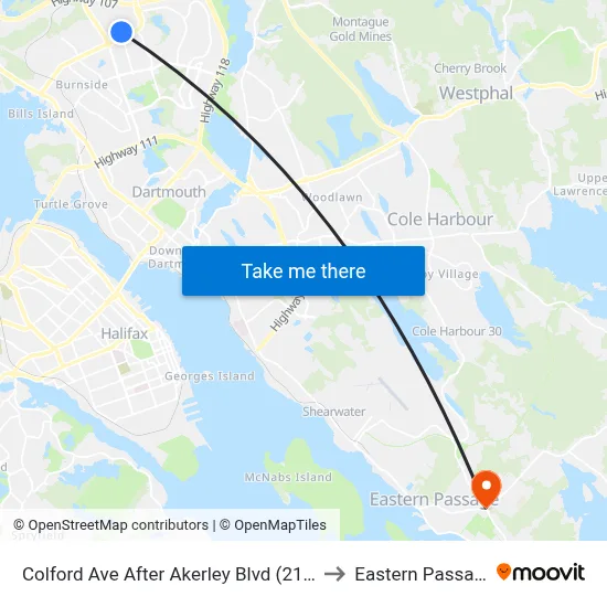 Colford Ave After Akerley Blvd (2107) to Eastern Passage map