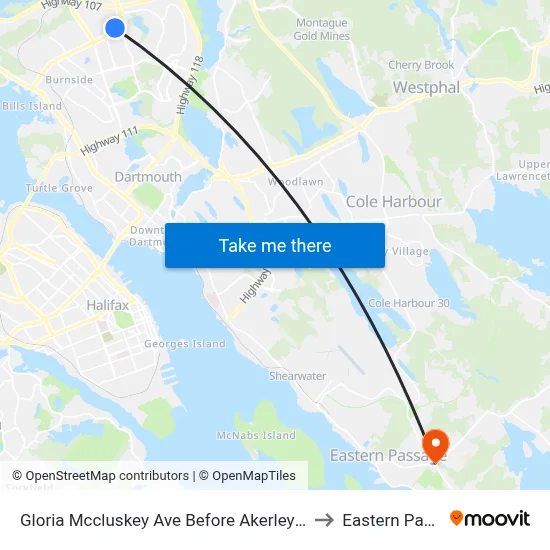 Gloria Mccluskey Ave Before Akerley Blvd (2110) to Eastern Passage map