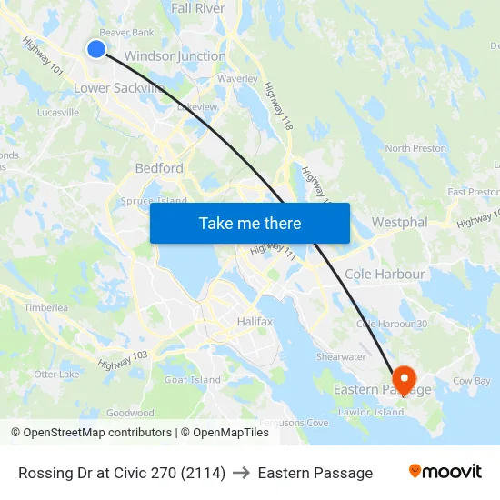 Rossing Dr at Civic 270 (2114) to Eastern Passage map