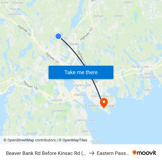 Beaver Bank Rd Before Kinsac Rd (2123) to Eastern Passage map