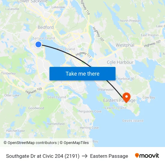 Southgate Dr at Civic 204 (2191) to Eastern Passage map