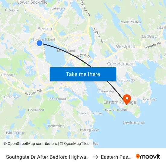 Southgate Dr After Bedford Highway (2193) to Eastern Passage map