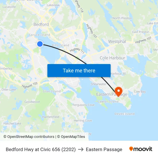 Bedford Hwy at Civic 656 (2202) to Eastern Passage map