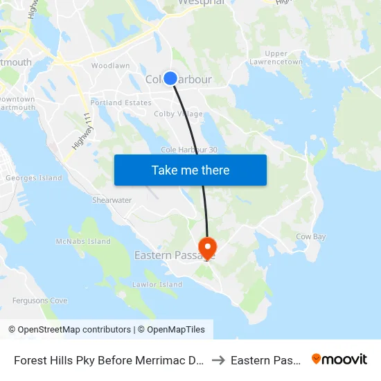 Forest Hills Pky Before Merrimac Dr (2228) to Eastern Passage map