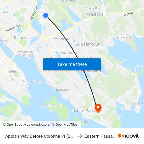 Appian Way Before Colonna Pl (2201) to Eastern Passage map