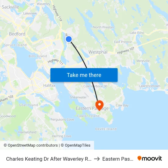 Charles Keating Dr After Waverley Rd (2203) to Eastern Passage map