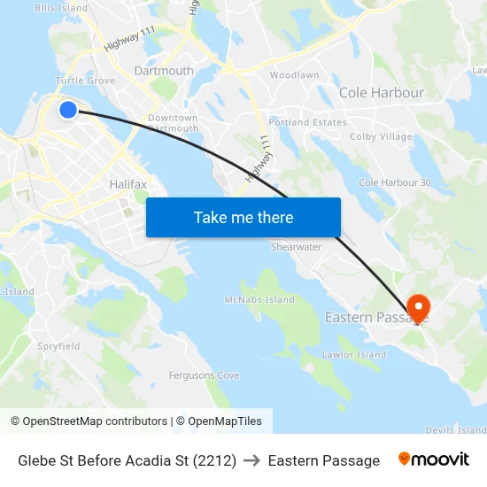 Glebe St Before Acadia St (2212) to Eastern Passage map