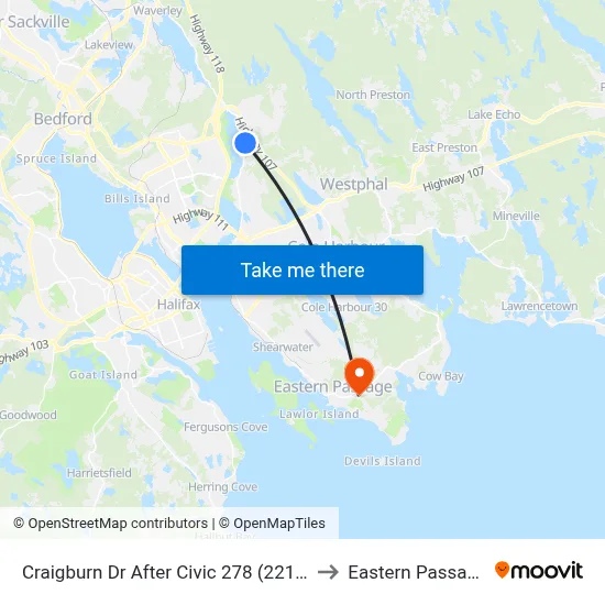 Craigburn Dr After Civic 278 (2217) to Eastern Passage map
