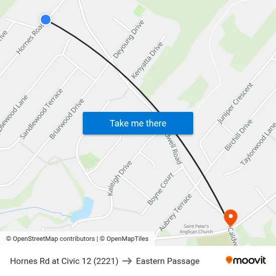 Hornes Rd at Civic 12 (2221) to Eastern Passage map