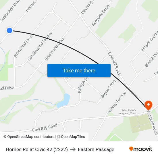 Hornes Rd at Civic 42 (2222) to Eastern Passage map