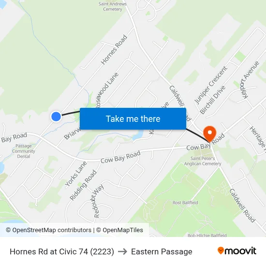 Hornes Rd at Civic 74 (2223) to Eastern Passage map