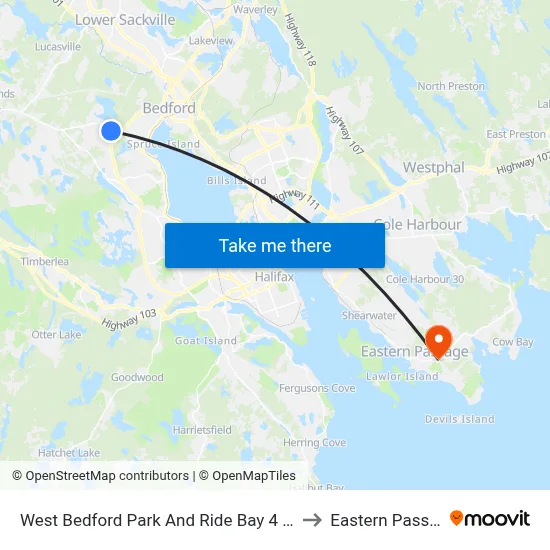 West Bedford Park And Ride Bay 4 (2237) to Eastern Passage map