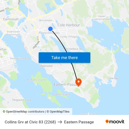 Collins Grv at Civic 83 (2268) to Eastern Passage map