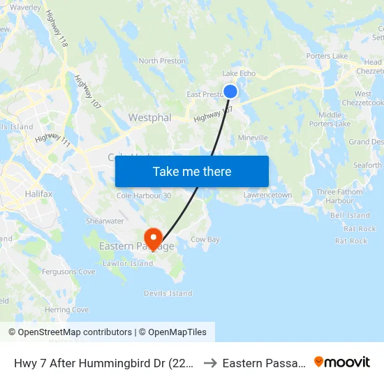 Hwy 7 After Hummingbird Dr (2271) to Eastern Passage map