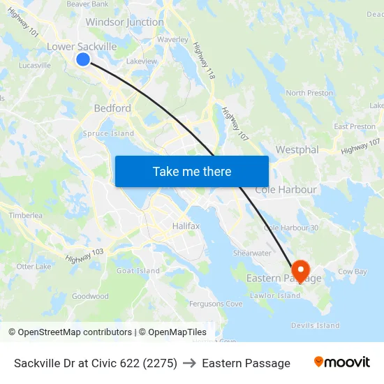Sackville Dr at Civic 622 (2275) to Eastern Passage map
