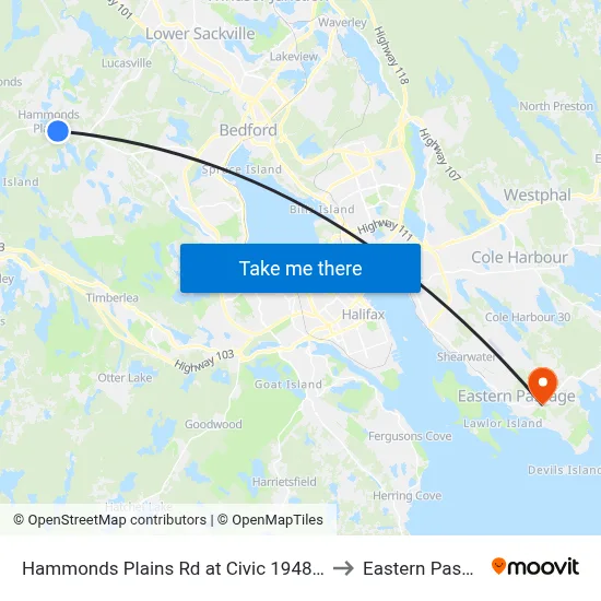 Hammonds Plains Rd at Civic 1948 (2276) to Eastern Passage map