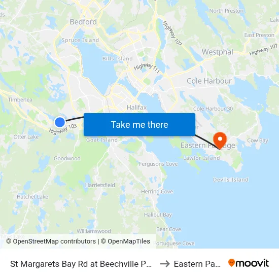 St Margarets Bay Rd at Beechville Park Dr (6153) to Eastern Passage map