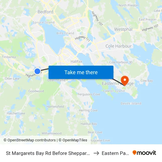 St Margarets Bay Rd Before Sheppards Run (6157) to Eastern Passage map