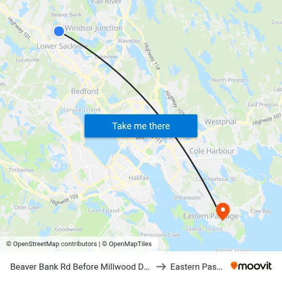 Beaver Bank Rd Before Millwood Dr (8757) to Eastern Passage map