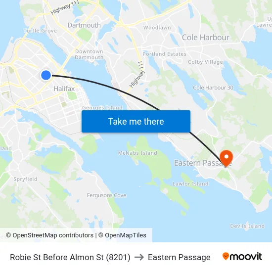 Robie St Before Almon St (8201) to Eastern Passage map