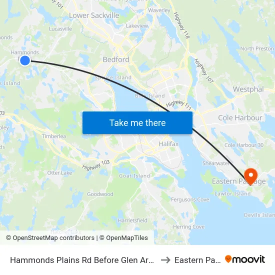 Hammonds Plains Rd Before Glen Arbour Way (6808) to Eastern Passage map