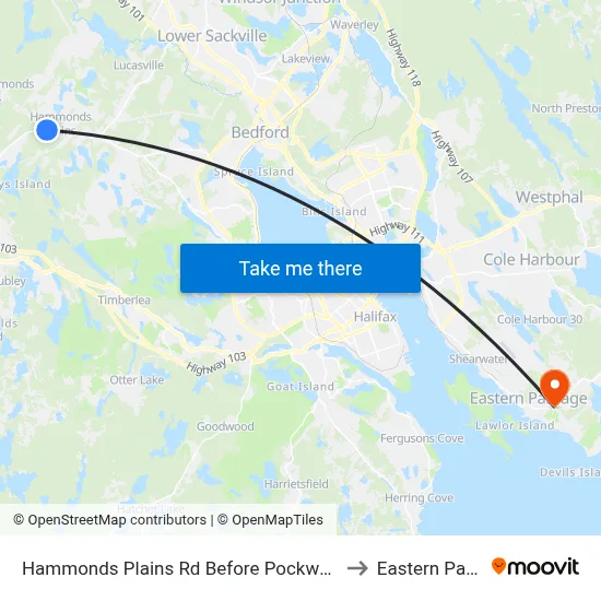 Hammonds Plains Rd Before Pockwock Rd (6806) to Eastern Passage map