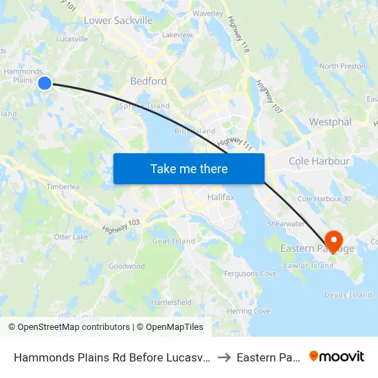 Hammonds Plains Rd Before Lucasville Rd (6807) to Eastern Passage map